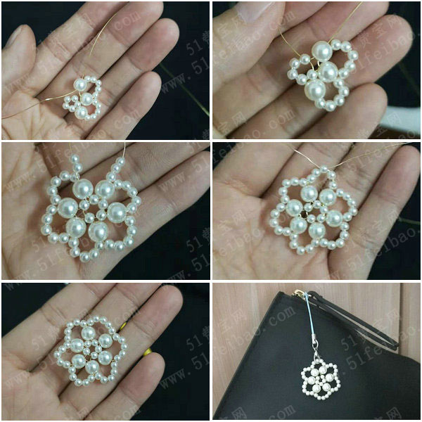 手工串珠diy珍珠花简易串珠教程