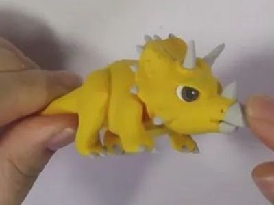 粘土恐龙玩偶制作教程diy黏土三角龙图解