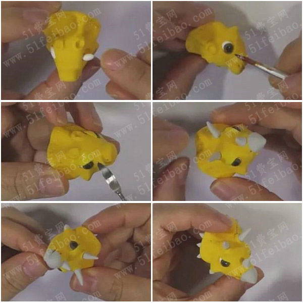 粘土恐龙玩偶制作教程diy黏土三角龙图解