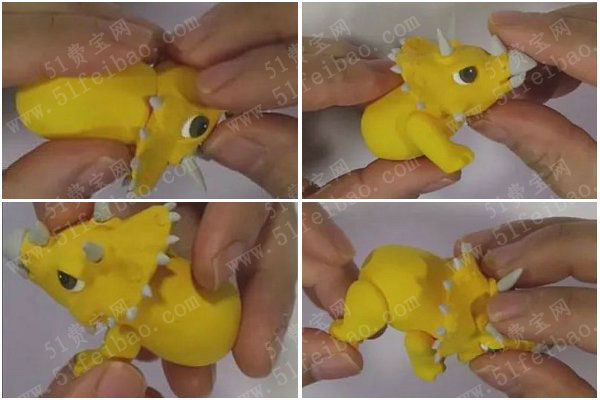 粘土恐龙玩偶制作教程diy黏土三角龙图解