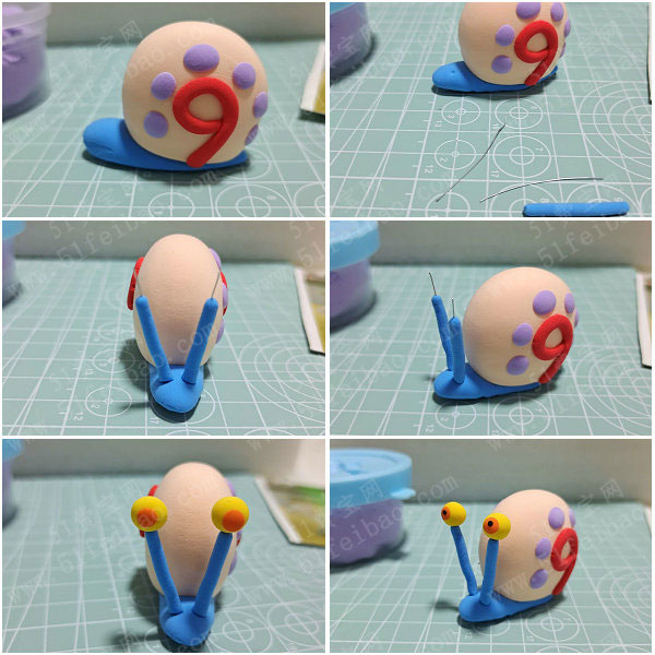 玩黏土作品,diy海绵宝宝的蜗牛手办