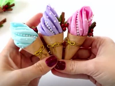 DIY缎带珠花教程，诱人垂涎的蛋筒冰激凌制作方法