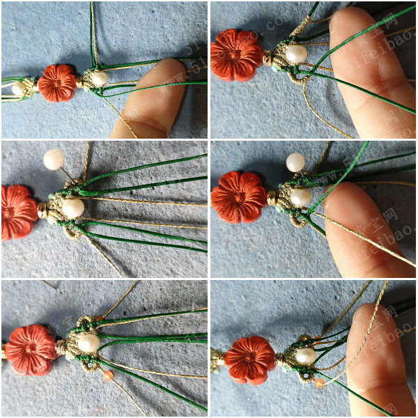 新年手绳编法,diy编织朱砂花朵手链图解