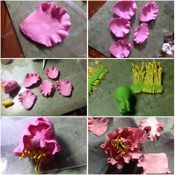 黏土花朵图 鲜艳的粘土牡丹花制作步骤 手工小制作 51费宝网