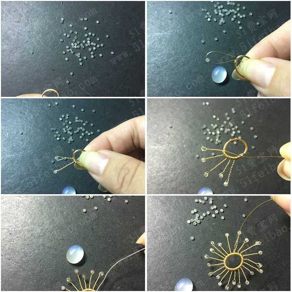 手工绕线首饰diy蓝月光小太阳吊坠教程