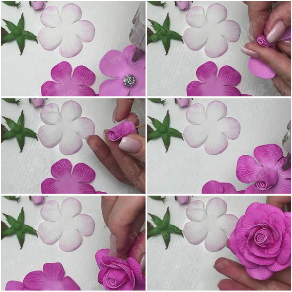 手工制作花朵玫瑰diy带露珠的玫瑰花饰教程