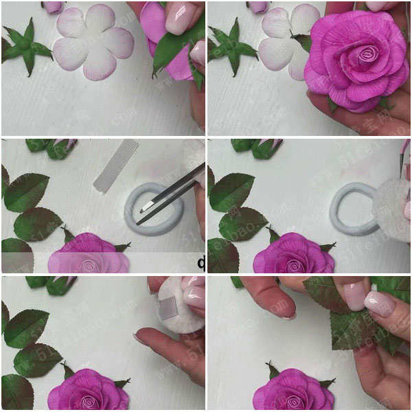 手工制作花朵玫瑰,diy带露珠的玫瑰花饰教程