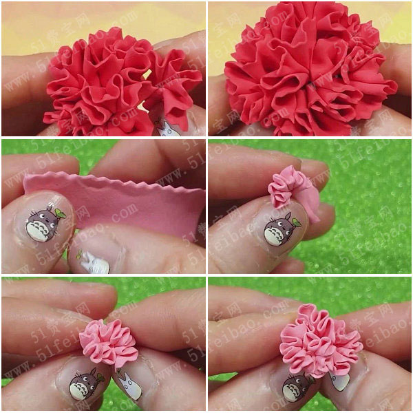 粘土花朵做法教程diy母亲节礼物康乃馨花球