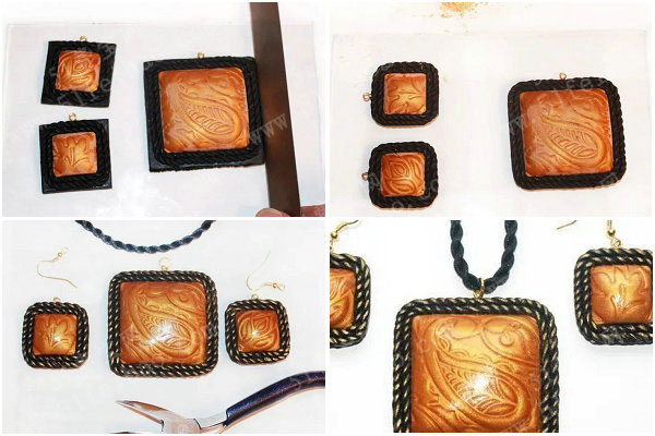 软陶时尚珠宝做法分享，如何制作金色纹理饰品教程