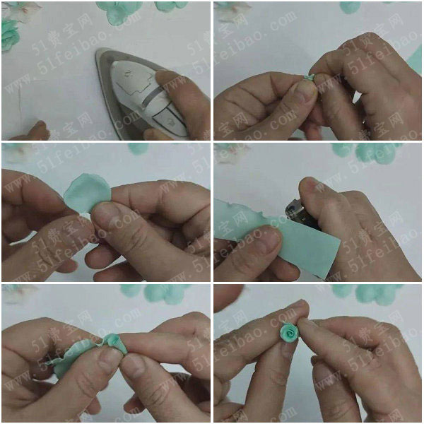 泡沫纸花卉饰品教程diy粉蓝玫瑰发卡