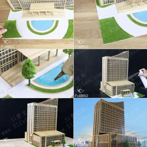 diy建筑模型教程,木棒制作酒店大厦手办 手工小制作 51费宝网