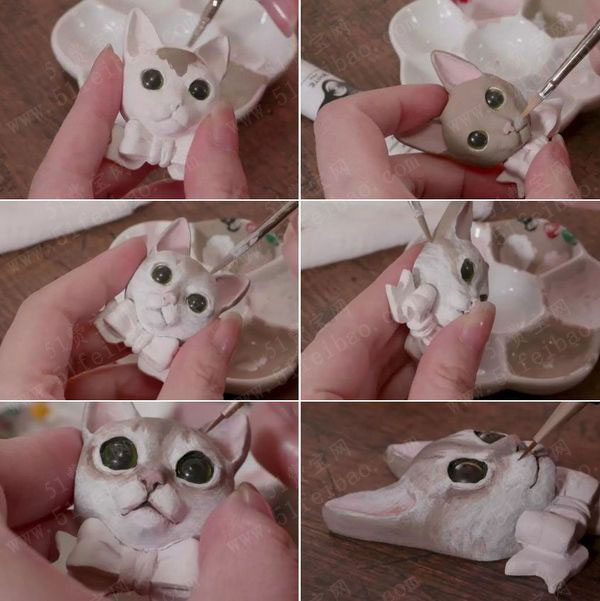 黏土服饰diy可爱小猫胸针的制作步骤图