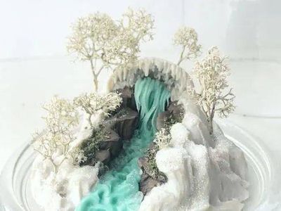 DIY粘土造型微型景观，逼真唯美的冬季瀑布摆件制作过程