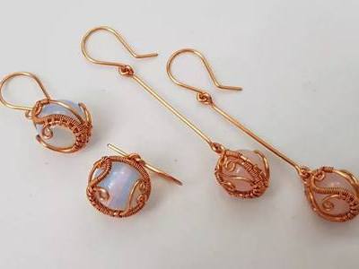 自制铜编首饰，DIY铜编饰品海浪与球形石耳环