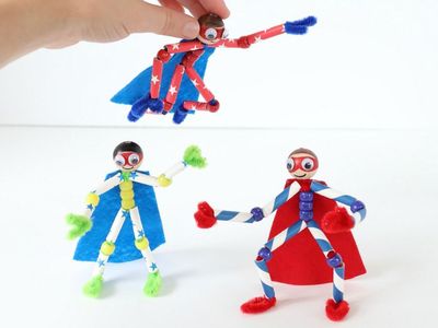扭扭棒手工制作,diy玩具超级英雄超人摆件步骤图片