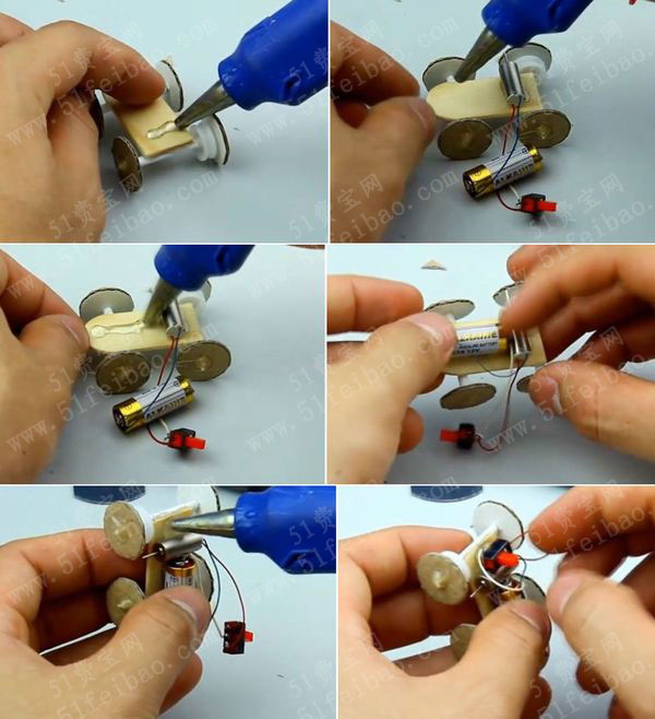 电池小电动车diy玩具图解做法 - 废物利用手工diy小