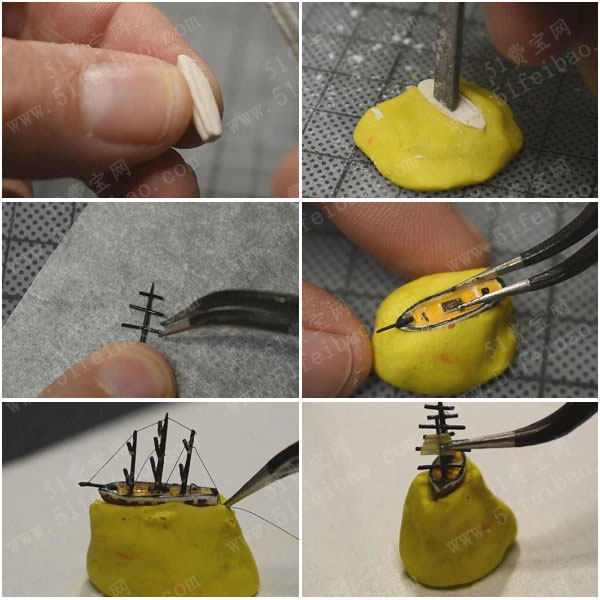 uv树脂手工艺品,diy蛋壳树脂火山海盗船摆件