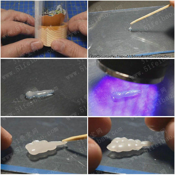 uv树脂手工艺品,diy蛋壳树脂火山海盗船摆件