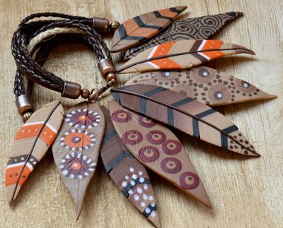 粘土手工制作印第安风格人造羽毛项链