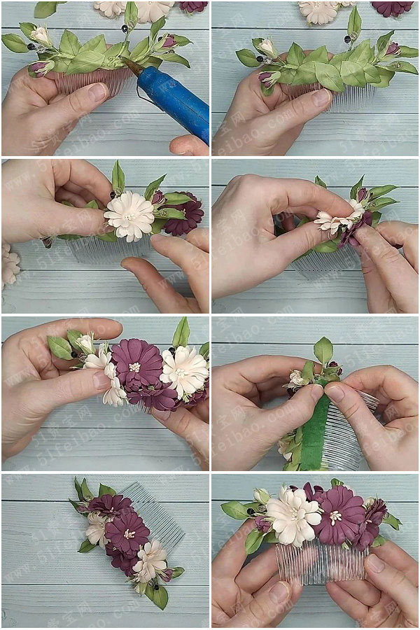 花卉服装饰品教程,diy仿真纸艺菊花发梳 - 手工小制作