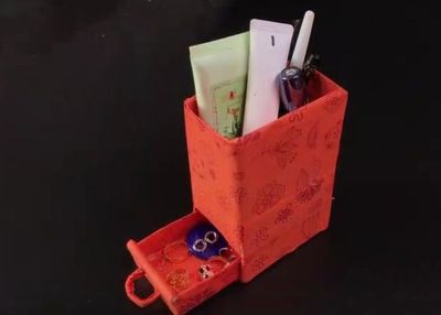 牛奶盒妙用创意双层抽屉笔筒制作