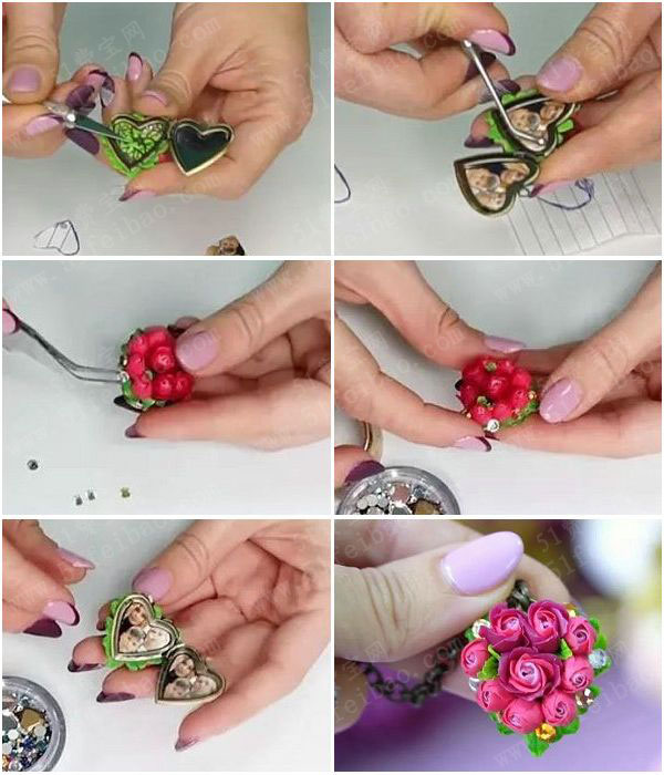 软陶小饰品制作教程,diy情人节心形玫瑰吊坠 - 手工小制作 - 51费宝网