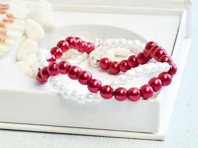 DIY紅白色華麗珍珠手鏈