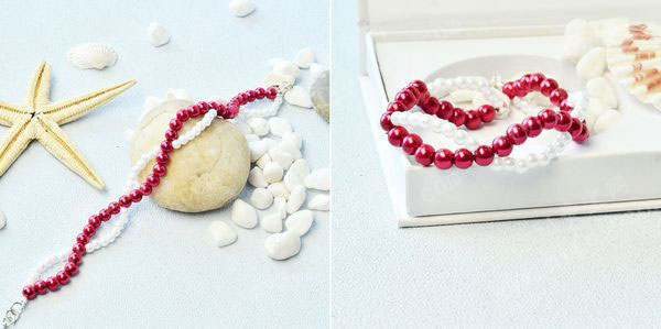 DIY紅白色華麗珍珠手鏈