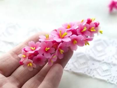 花卉饰品，小清新软陶樱花发夹制作详细图解教程