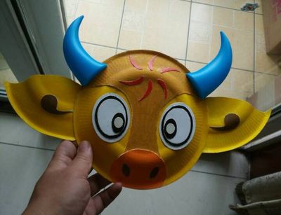 纸餐盘diy彩绘牛头化妆面具