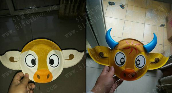 纸餐盘diy彩绘牛头化妆面具