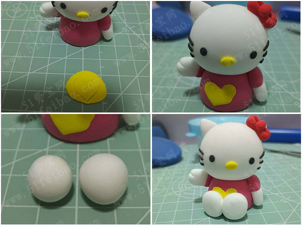 学习如何手工制作 hello kitty 猫咪黏土公仔粘土玩偶,看好上面完成的