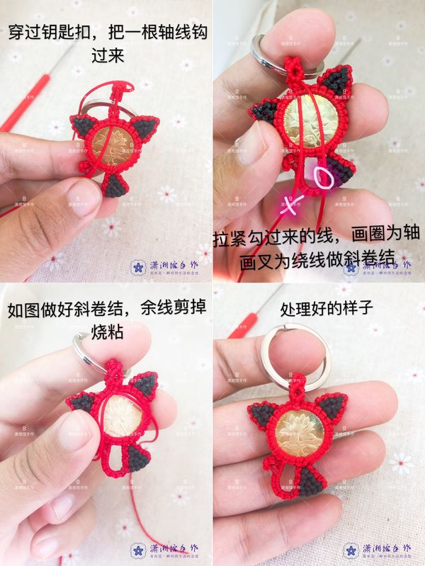 手工玉线钩针编织制作,diy硬币猫咪钥匙扣