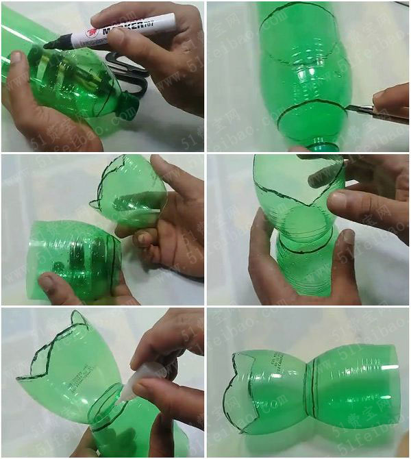 用一个七喜汽水塑料瓶制作好看花瓶 - 废旧物品手工