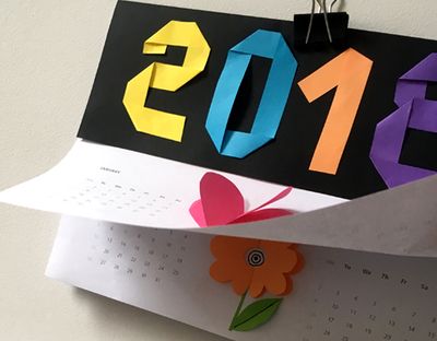自制2018年儿童折纸数字装饰台历