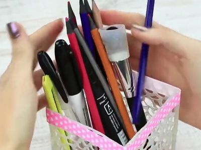 DIY热熔胶镂空网格笔筒的做法教程