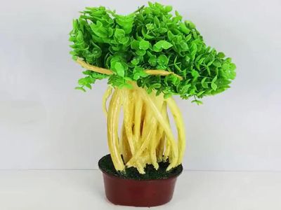 废软管破簸箕DIY胶花盆栽新年绿色摆件
