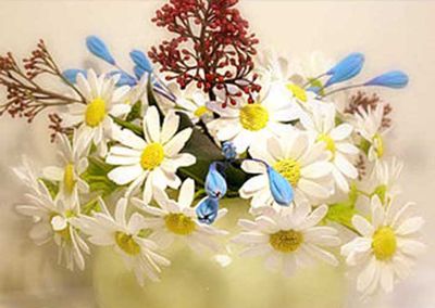 软陶制作的逼真洋甘菊带叶花朵教程