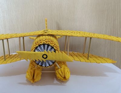 三角插入门手工:diy三角插螺旋桨双翼飞机制作教程