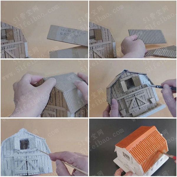 硬纸板环保手工diy,微型童话屋乡村谷仓存钱罐制作图解