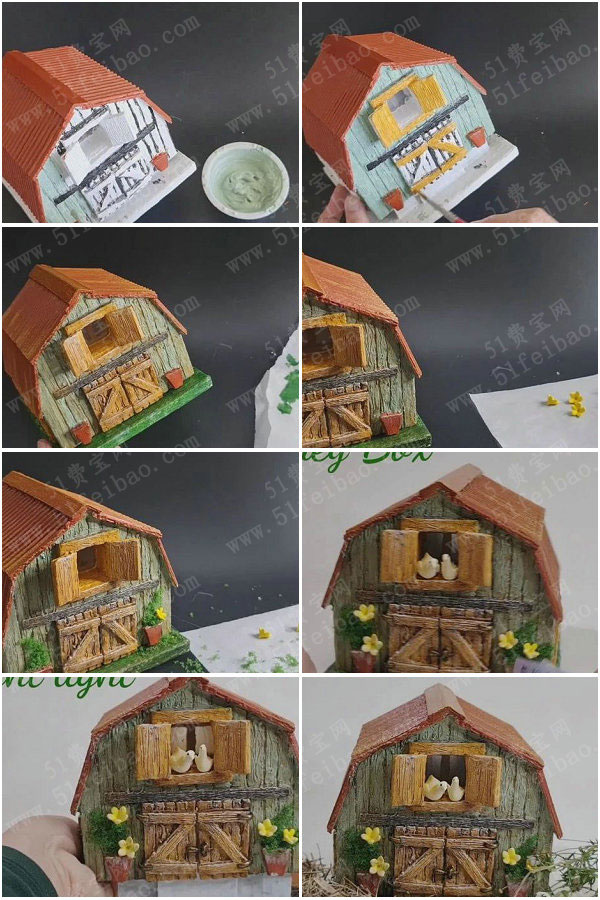 硬纸板环保手工diy,微型童话屋乡村谷仓存钱罐制作图解 废旧物品
