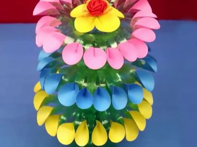 DIY塑料瓶彩纸花立体摆设工艺品