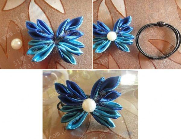 丝带手工花制作双色蝴蝶发绳做法教学- 