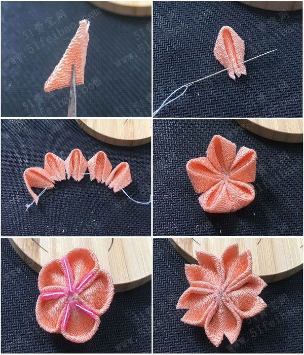 手工diy樱花发饰,和风细工花簪制作图解