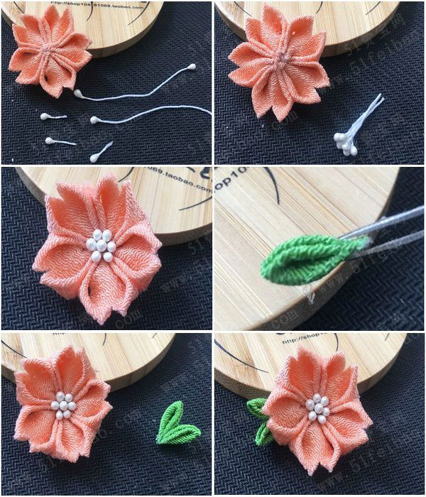 手工diy樱花发饰,和风细工花簪制作图解