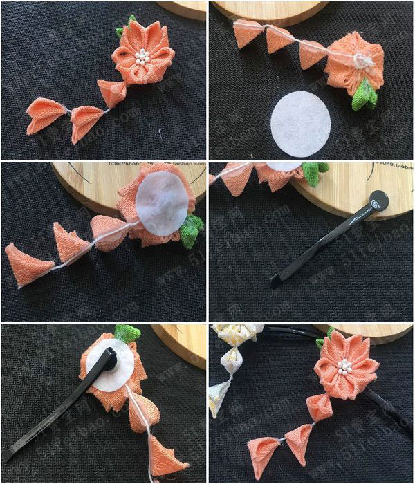 手工diy樱花发饰,和风细工花簪制作图解