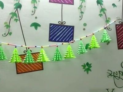 DIY折纸圣诞树彩纸挂件背景墙教程