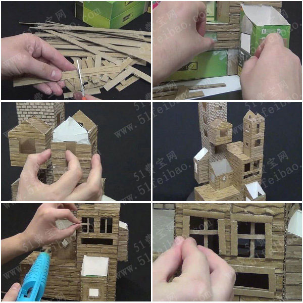 废品利用diy创意,微型纸板屋旧楼群手办制作教程 废旧物品手工制作