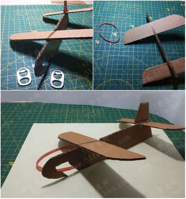 手工diy动能玩具橡皮筋纸板飞机制作方法