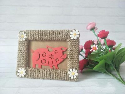 相框diy :用纸壳麻绳制作相框